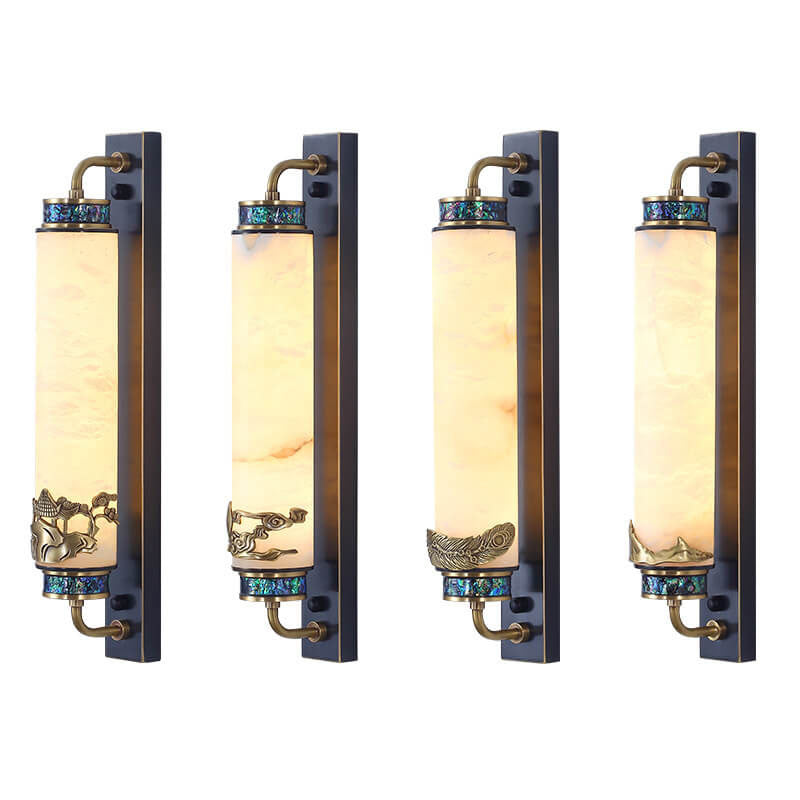مصباح حائط LED نحاسي بعمود من الرخام الصيني الحديث