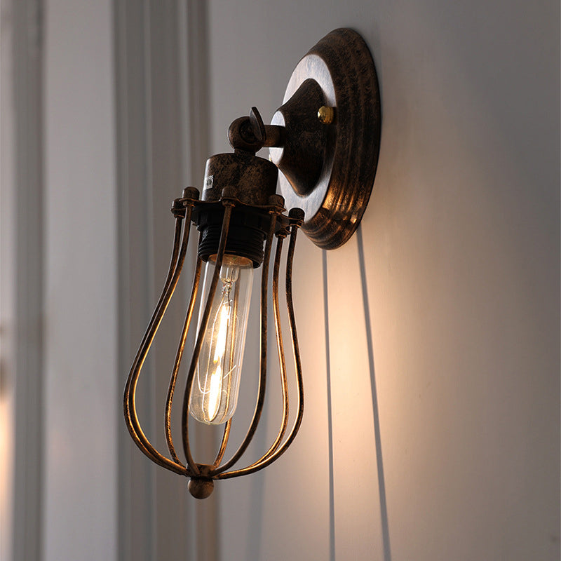 Traditional Vintage Cage Iron 1-Light Wall Sconce Lamp For Living Room
