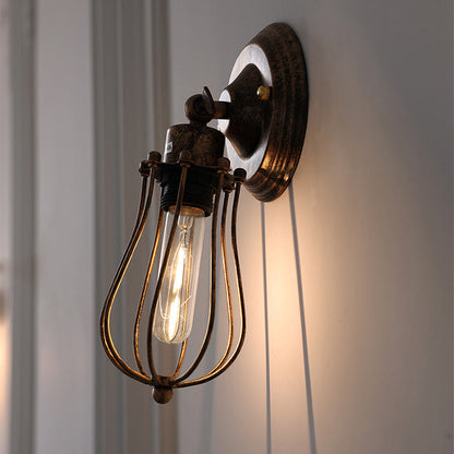 Traditional Vintage Cage Iron 1-Light Wall Sconce Lamp For Living Room