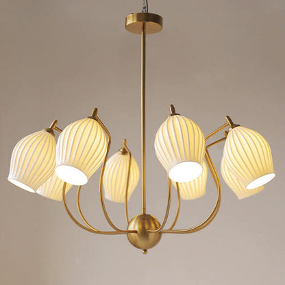 Vintage Minimalist Tulip Ceramic 4/6 Light Chandelier