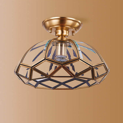Modern Simple All-Copper Glass Flower-Shaped 1-Light Semi-Flush Mount Ceiling Light