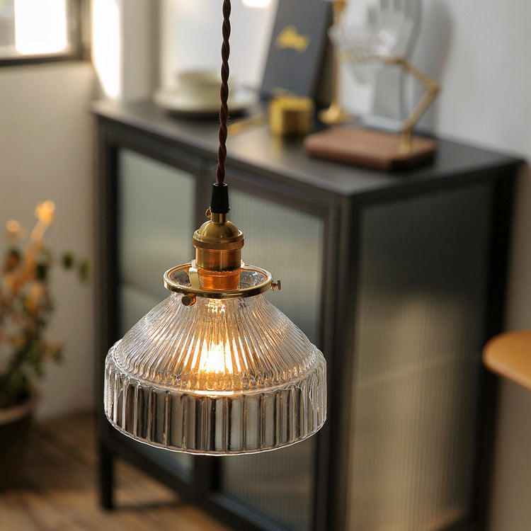 Contemporary Nordic Brass Glass Round Shape 1-Light Pendant Light For Living Room
