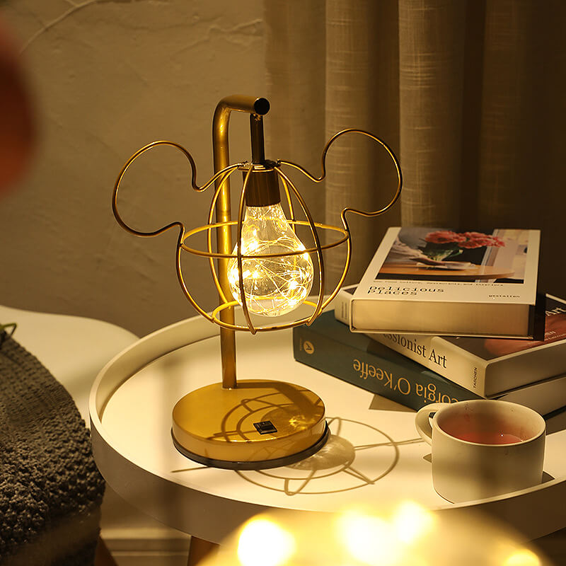 Creative Mouse Metal Cage LED Decorative Battery Table Lamp