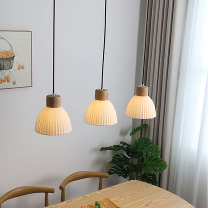 Modern Nordic Ceramic Wood Circle Round 1-Light Pendant Light For Dining Room