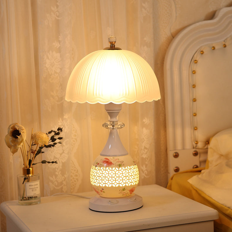 Contemporary Scandinavian Flower Umbrella Glass Ceramic 1-Light Table Lamp For Bedroom