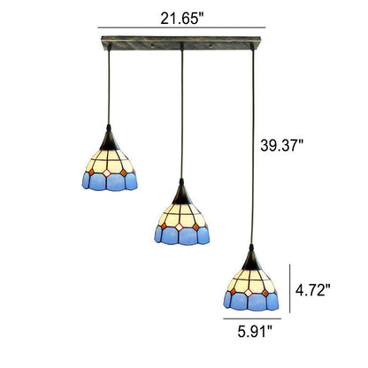 Tiffany Stained Glass Bell 3-Light Island Light Chandelier