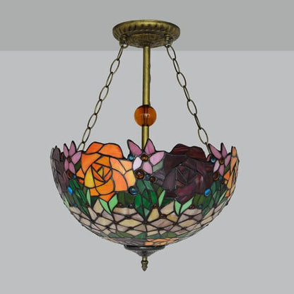 Tiffany Creative Stained Glass Rose 3-Light Pendant Light