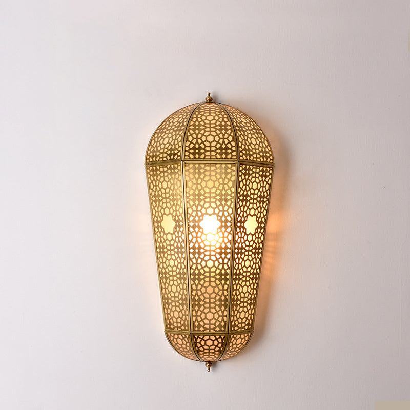 Traditional European Full Copper Hollow Out Semi-cone Shade PVC 1-Light Wall Sconce Lamp For Living Room