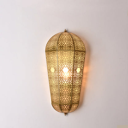 Traditional European Full Copper Hollow Out Semi-cone Shade PVC 1-Light Wall Sconce Lamp For Living Room