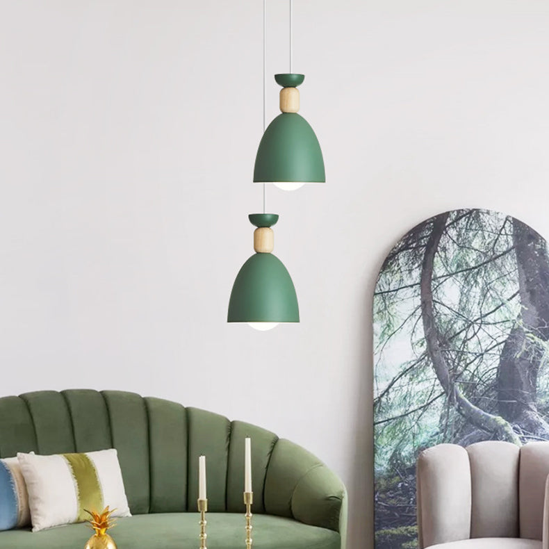 Modern Minimalist Round Cone Iron Wood 1/3 Light Island Light Chandelier For Dining Room