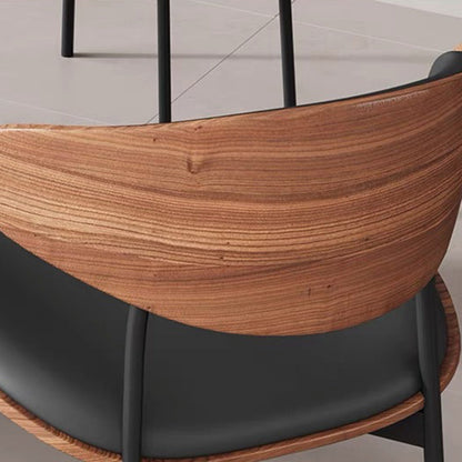 Contemporary Retro PU Wood Metal Sponge Square Curved Dining Chair Backrest For Dining Room