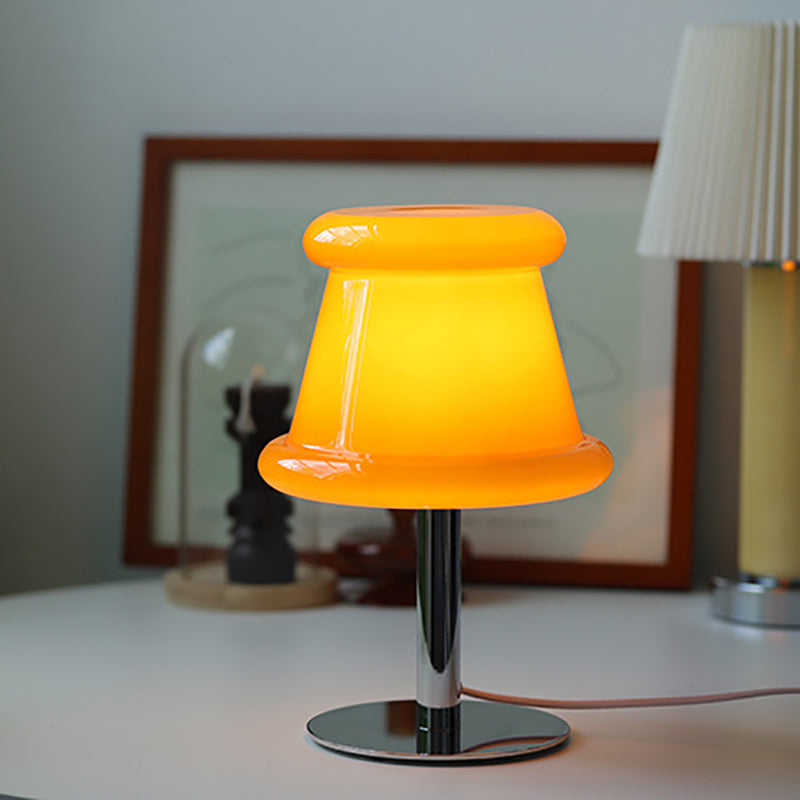 Contemporary Creative Hat Glass Shade Iron 1-Light Table Lamp For Bedroom