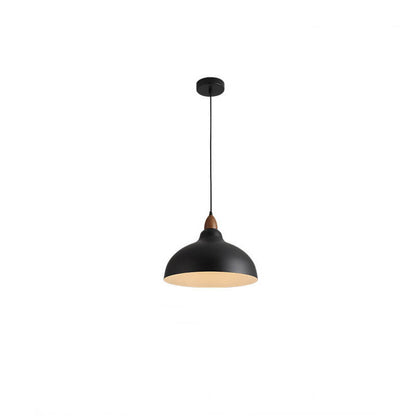 Japanese Simple Iron Dome Solid Wood Top 1-Light Pendant Light