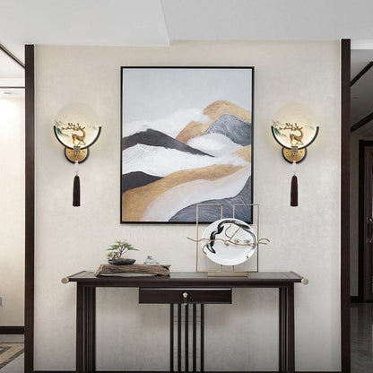 Modern Transitional Round Fawn All Copper Glass Silicone LED Wall Sconce Lamp For Living Room