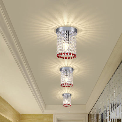 Modern Minimalist Crystal Bead Curtain Round 1-Light Semi-Flush Mount Ceiling Light