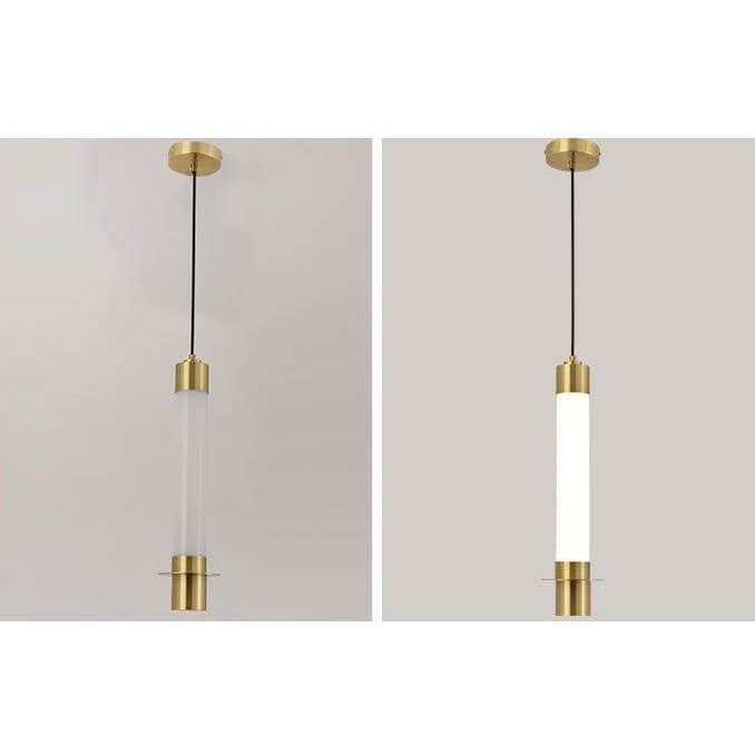 Minimalist Light Luxury Gold Cylindrical Aluminum Acrylic LED Pendant Light