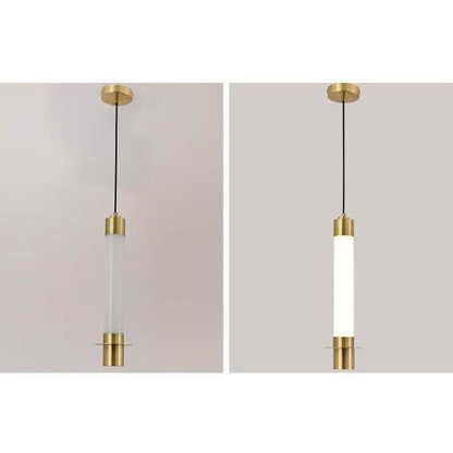Minimalist Light Luxury Gold Cylindrical Aluminum Acrylic LED Pendant Light