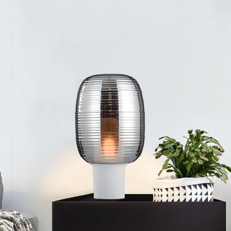 Modern Minimalist Striped Oval Glass 1-Light Table Lamp