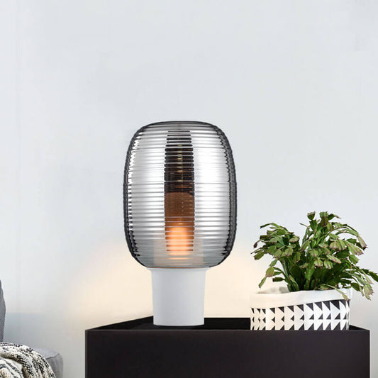 Modern Minimalist Striped Oval Glass 1-Light Table Lamp