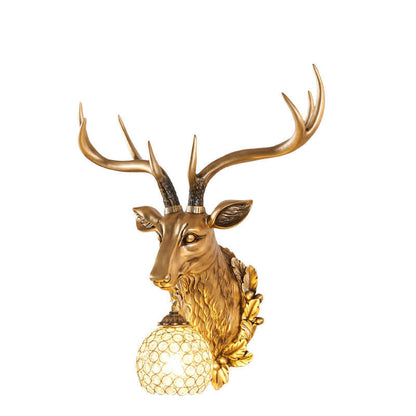 European Retro Deer Head Resin 1-Light Wall Sconce Lamp
