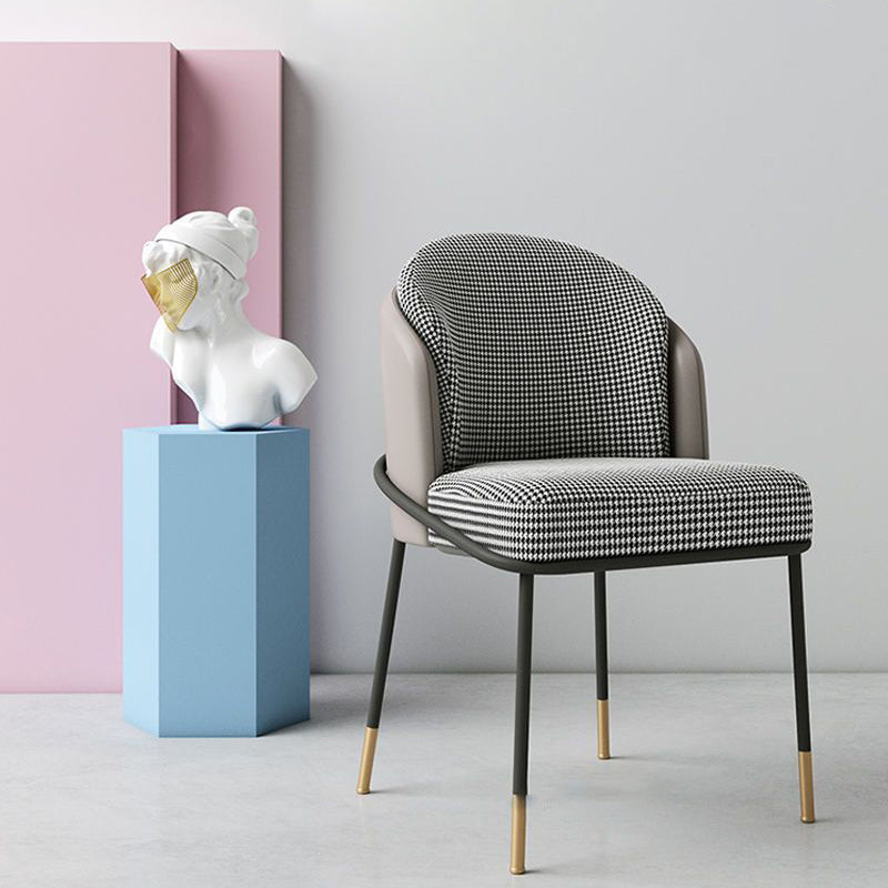 Modern Luxury Square Upholstered Curved Backrest Genuine Leather Fabric Iron Dining Chair For Dining Room