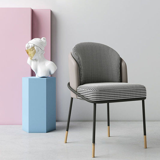 Modern Luxury Square Upholstered Curved Backrest Genuine Leather Fabric Iron Dining Chair For Dining Room