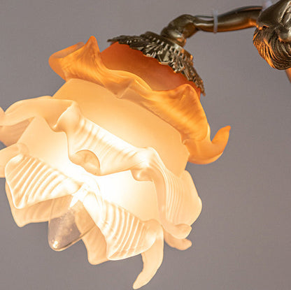 Traditional Vintage Angel Flower Copper Glass 1/3/6 Light Chandelier For Bedroom