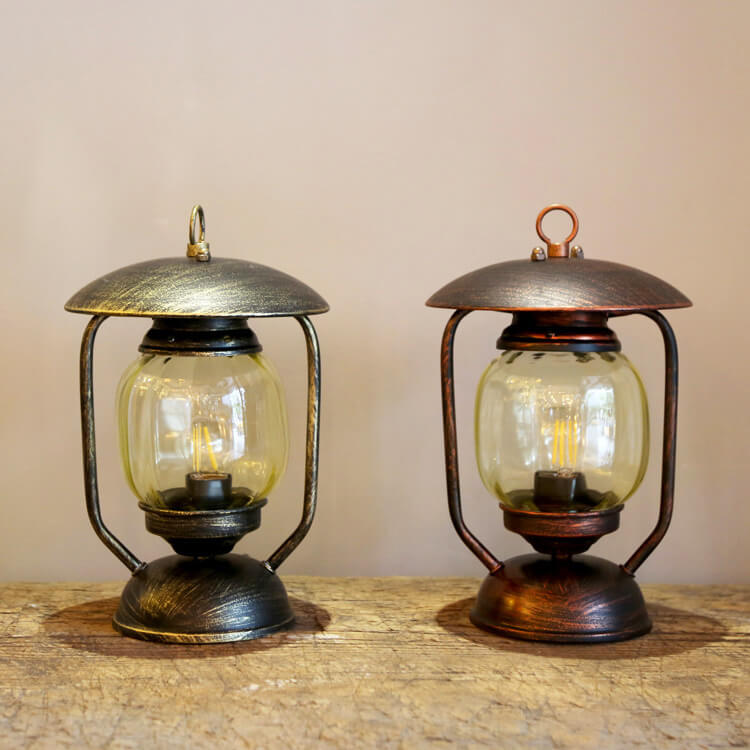 European Retro Wrought Iron Glass 1-Light Table Lamp