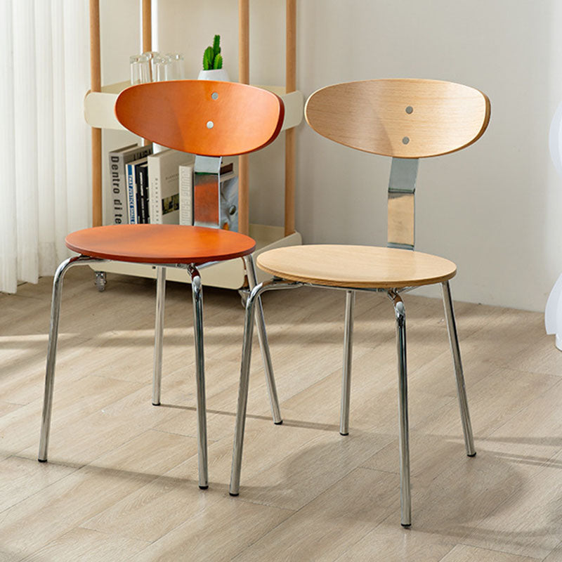 Modern Minimalist Round Wood Faux Leather Iron Dining Chair Four Legs Backrest For Dining Room