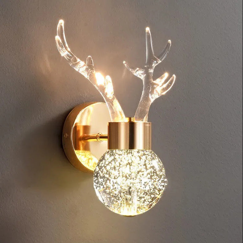 مصباح حائط LED بتصميم عصري إبداعي مصنوع من الأكريليك على شكل قرن الغزال مصنوع من الكريستال لغرفة المعيشة 