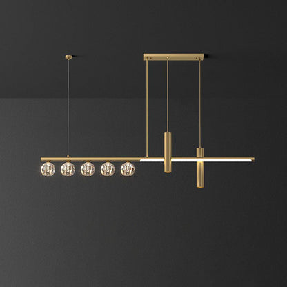 Modern Luxury Copper Crystal Strip Ball 2/3/4/5/6 Light LED Chandeliers Island Light For Dining Room