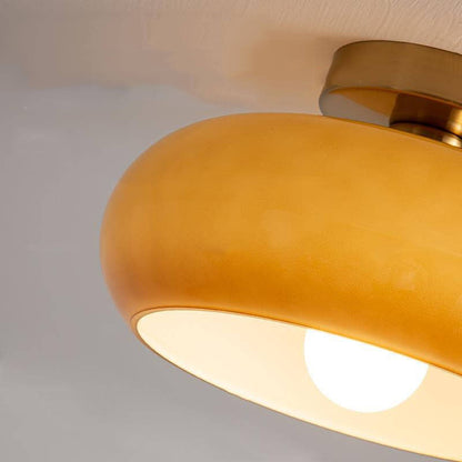 Modern Retro Round Solid Color Glass Electroplated Copper  1-Light Pendant Light Flush Mount Light