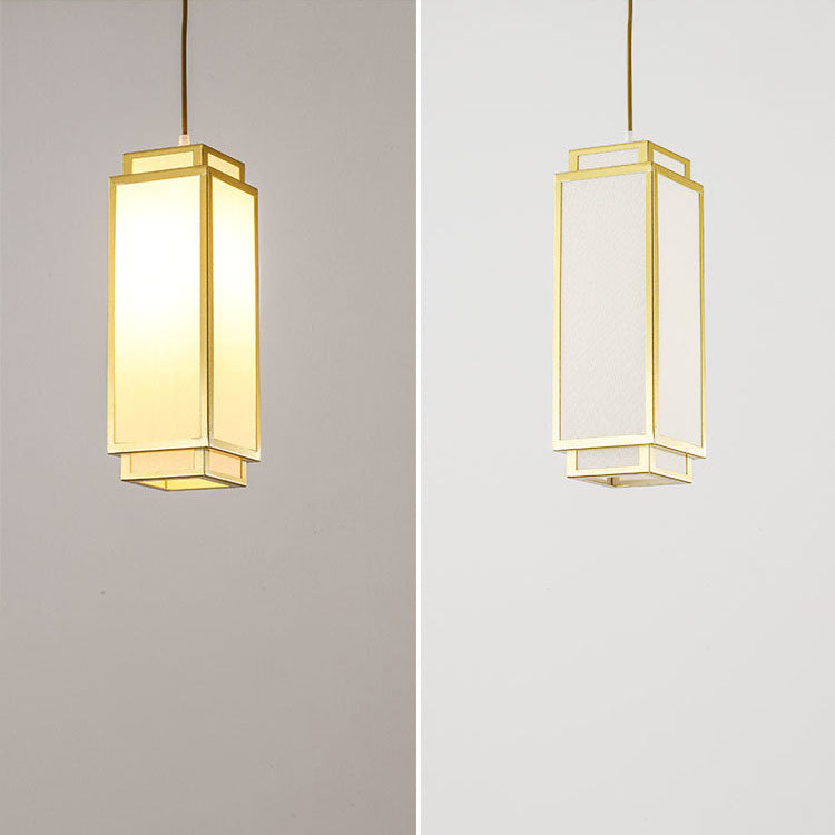 Traditional Chinese Rectangle Iron Fabric 1-Light Pendant Light For Living Room