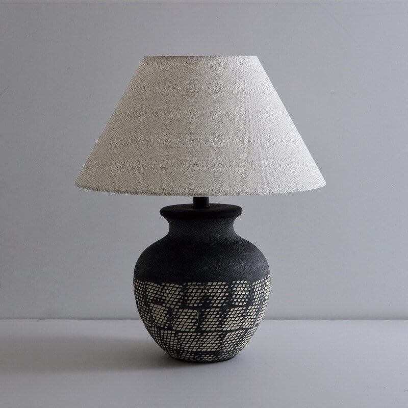 Modern Fabric Round Ceramic 1-Light Table Lamp