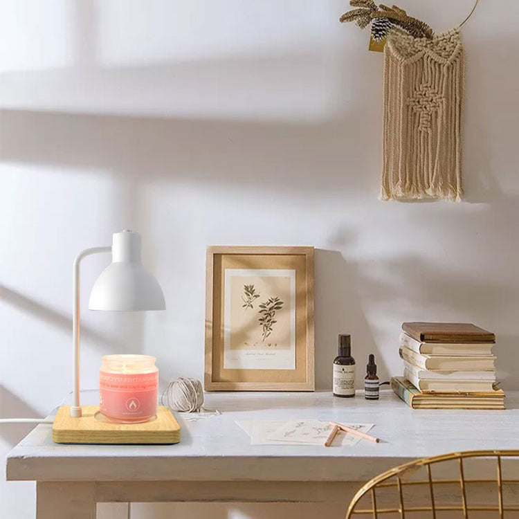 Contemporary Scandinavian Dome Shade Square Wood Base 1-Light Melting Wax Table Lamp For Bedroom