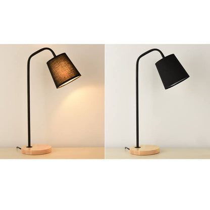 Simple Fabric Cone Shade Wood Base 1-Light Table Lamp