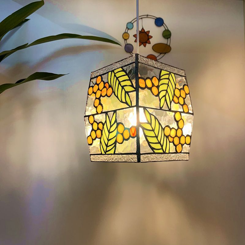Japanese Vintage Rectangular Glass Iron 1-Light Pendant Light