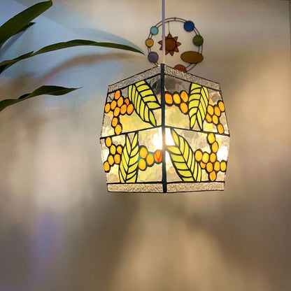 Japanese Vintage Rectangular Glass Iron 1-Light Pendant Light
