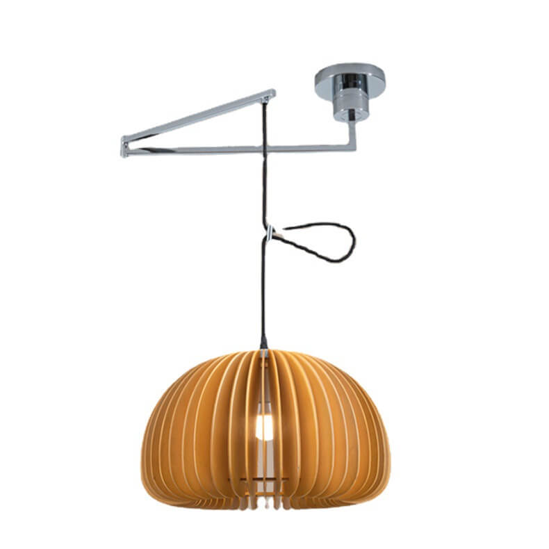 Japanese Minimalist Wooden Pumpkin Swing Arm 1-Light Pendant Light