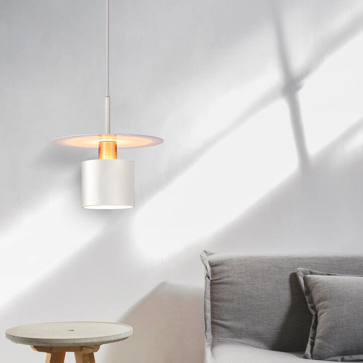 Modern Mid-century Iron Round Piece Cylinder Shade 1-Light Pendant Light For Bedroom