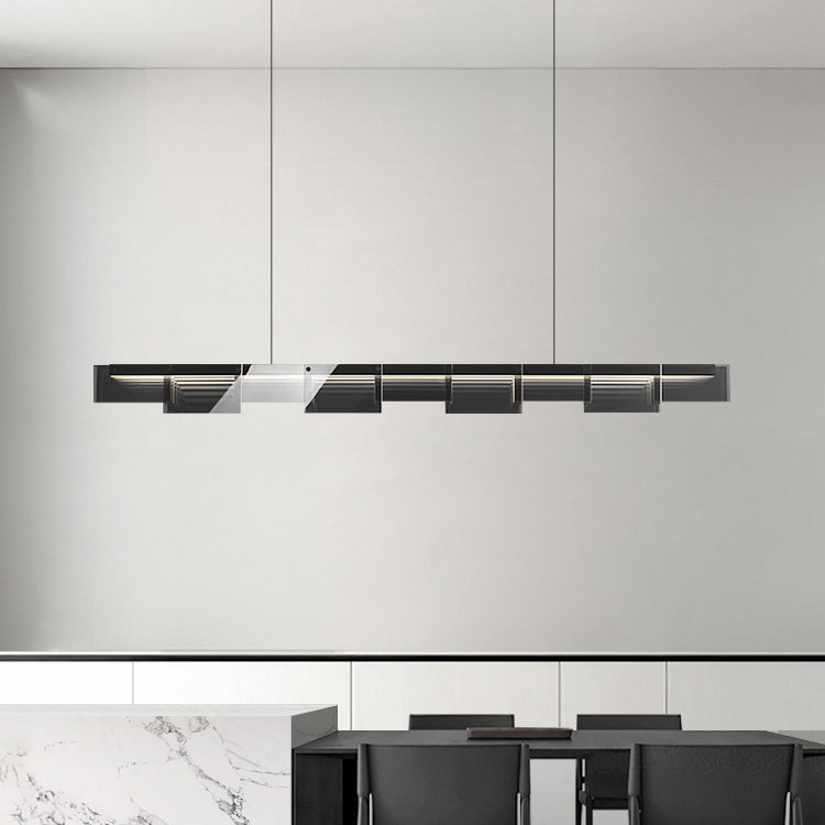 ثريا جزيرة LED طويلة من الزجاج النحاسي بتصميم عصري بسيط لغرفة المعيشة