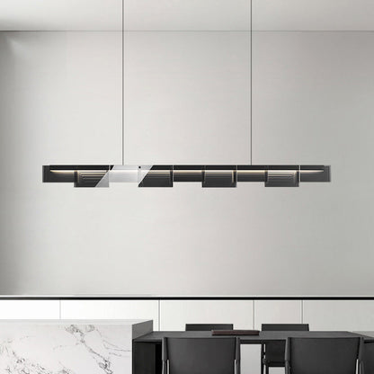 ثريا جزيرة LED طويلة من الزجاج النحاسي بتصميم عصري بسيط لغرفة المعيشة
