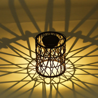 Solar Outdoor Rattan Weaving Cylinder Waterproof LED Garden Table Lamp