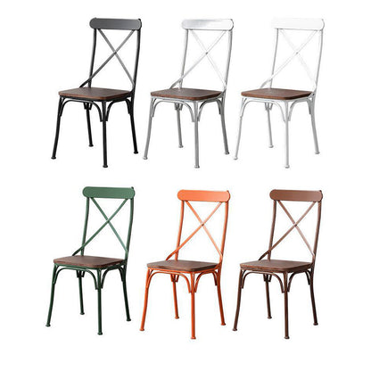 Contemporary Industrial PU Leather Wood Iron Square X Shape Back Dining Chair & Table Set For Dining Room