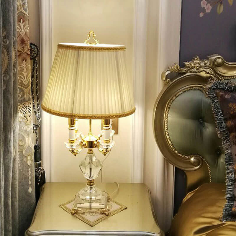 European Luxury Fabric Candle Holder with Crystal Base 4-Light Table Lamp