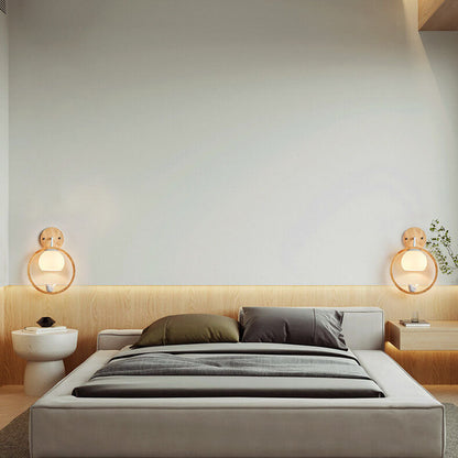 Nordic Minimalist Glass Wood Ring Bird Design 1-Light Pendant Light