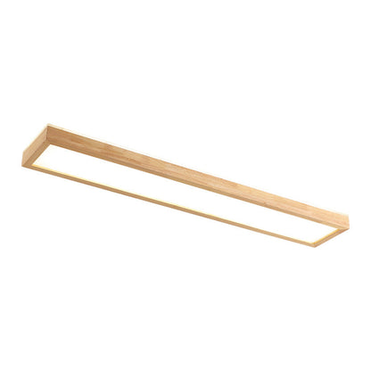 Japanese Minimalist Log Rectangular Walnut LED Flush Mount Ceiling Light