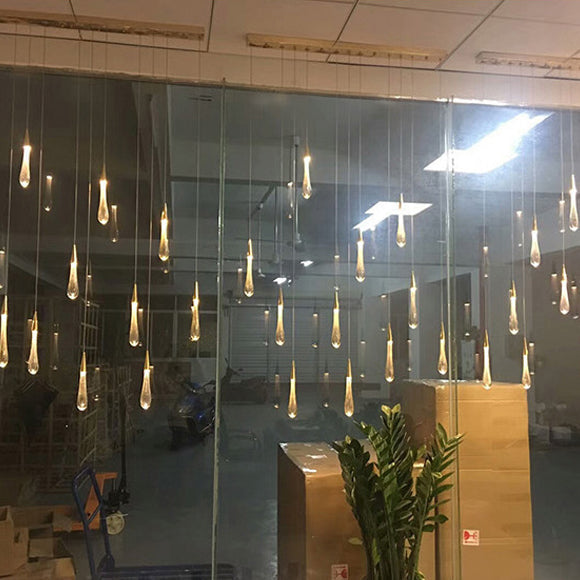 Modern Simplicity Iron Aluminum Crystal Drop Meteor Shower LED Pendant Light For Dining Room