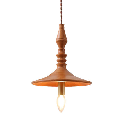 Japanese Vintage Brass Solid Wood Candlesticks Cone Plate 1-Light Pendant Light