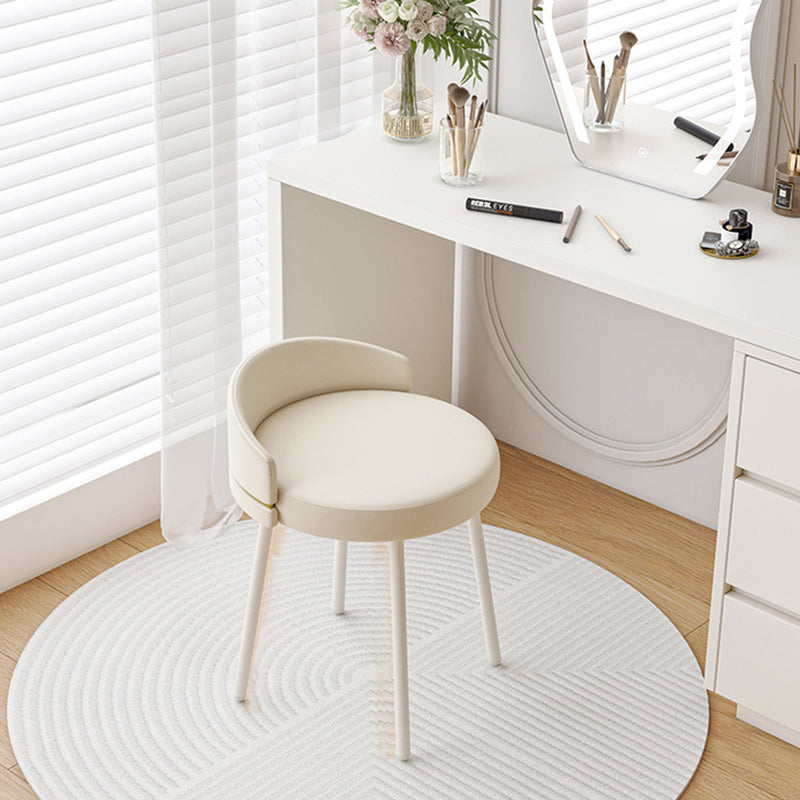 Modern Minimalist Round Cotton Linen Artificial Leather Iron Vanity Stool Low Backrest For Bedroom